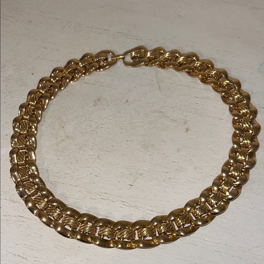 Vintage Napier Heavy gold tone hinged link collar necklace choker statement 18”